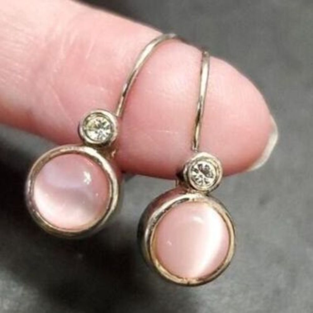 Silver tone and pink stone earrings